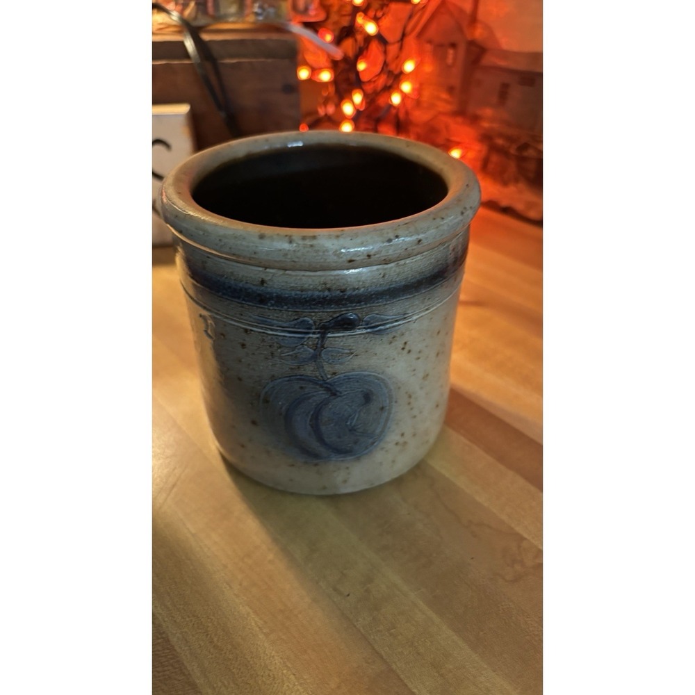 Vintage 1991 Rowe Salt Glaze Pottery Cobalt  Crock Vase Peach